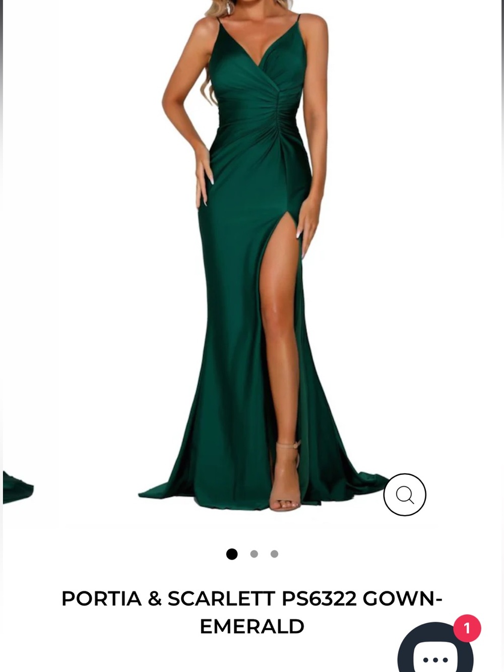 Elegant Deep Emerald Green Satin Gown with slit - Picture 8 of 9